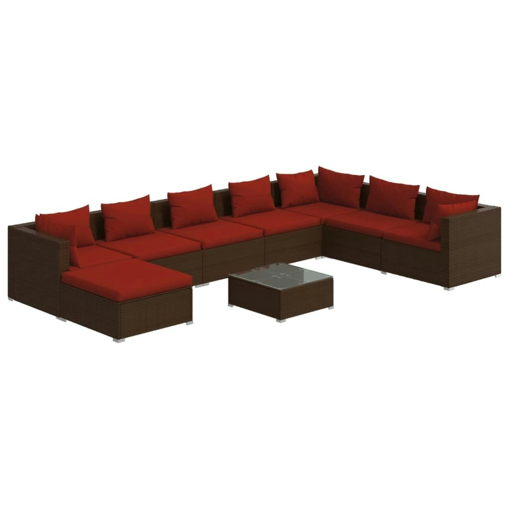 9 Piece Garden Lounge Set with Cushions Poly Rattan Brown 3101867