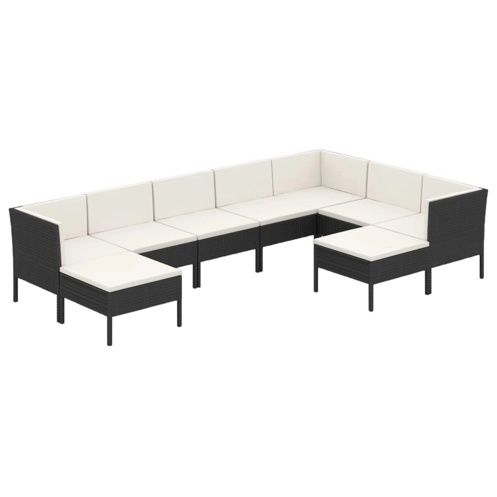 9 Piece Garden Lounge Set with Cushions Poly Rattan Black 3094432