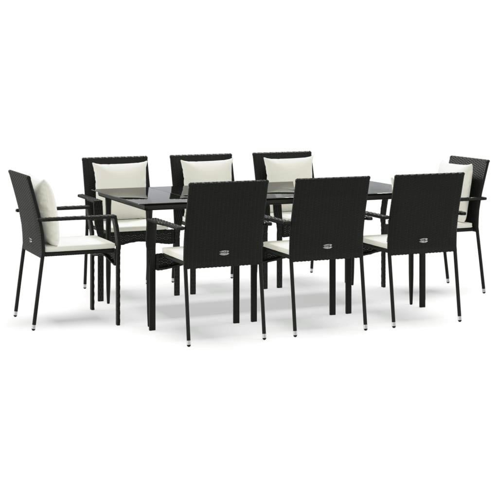 9 Piece Garden Dining Set with Cushions Black Poly Rattan 3185100