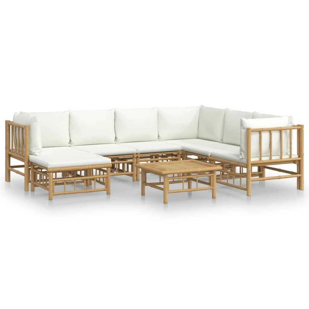 8 Piece Garden Lounge Set with Cream White Cushions  Bamboo 3155191