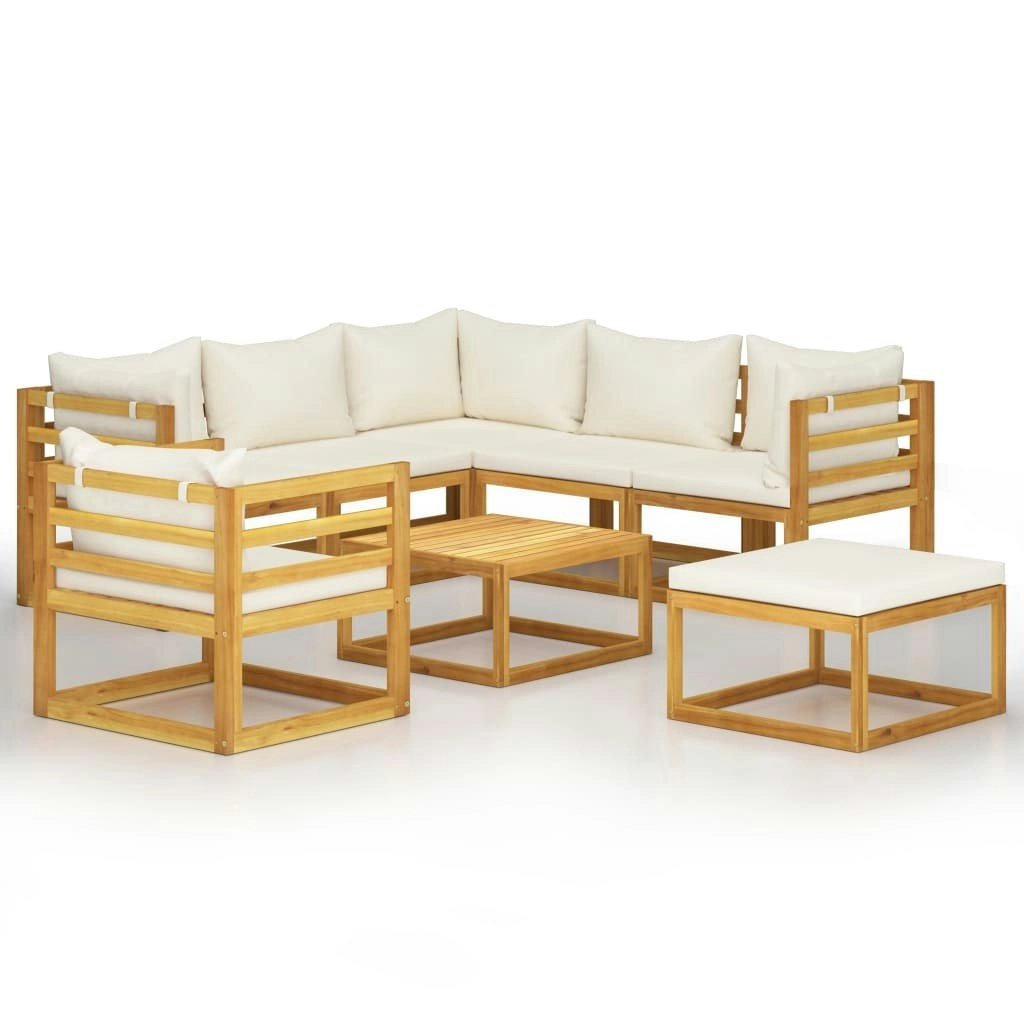 8 Piece Garden Lounge Set with Cushion Cream Solid Acacia Wood 3057645