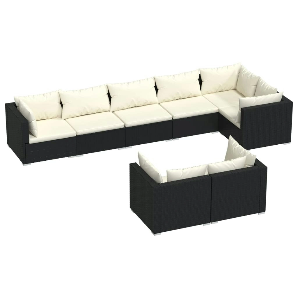 8 Piece Garden Lounge Set with Cushions Black Poly Rattan 3102479