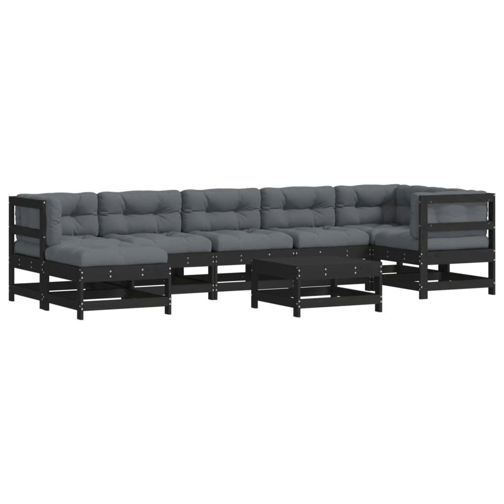 8 Piece Garden Lounge Set with Cushions Black Solid Wood 3185875