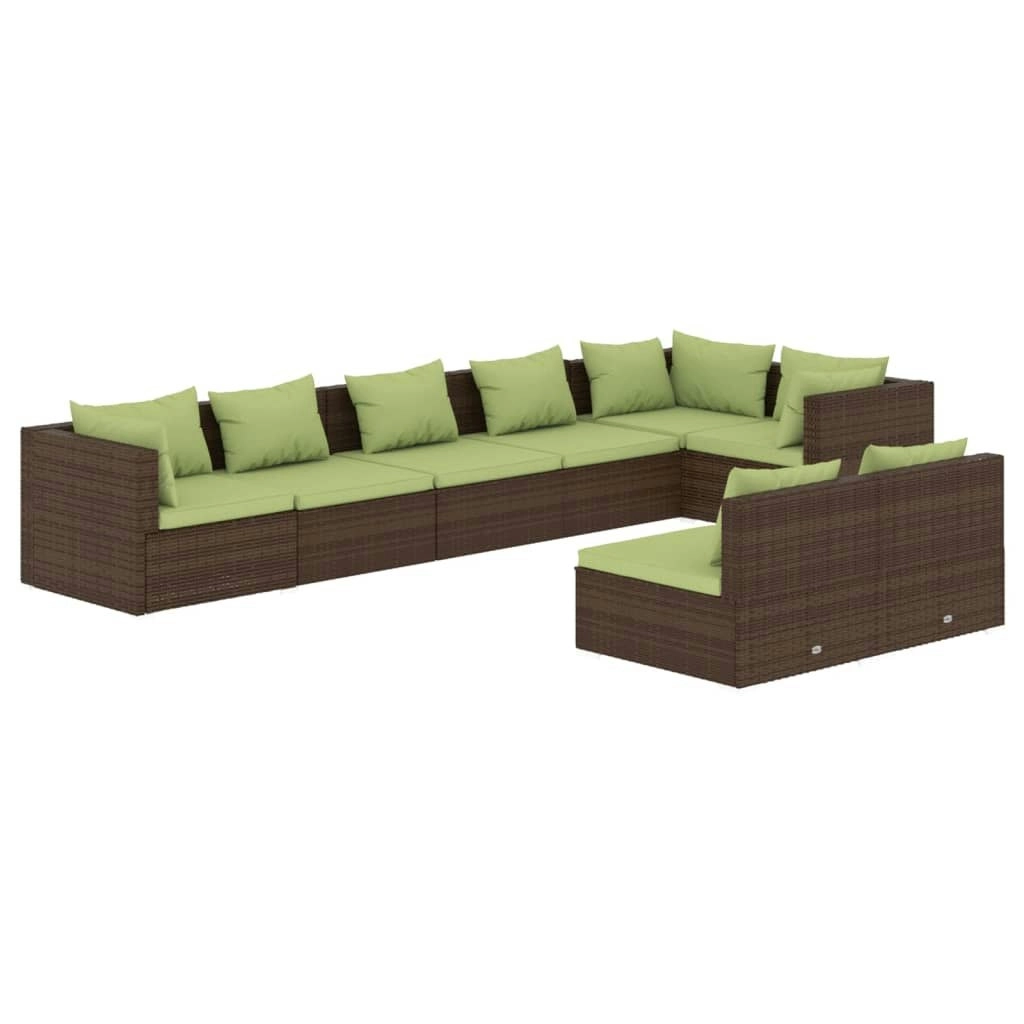 8 Piece Garden Lounge Set with Cushions Brown Poly Rattan 3102404