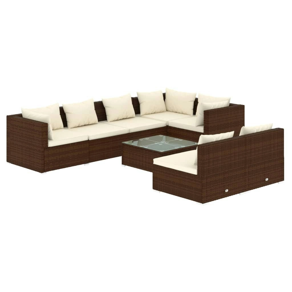 8 Piece Garden Lounge Set with Cushions Brown Poly Rattan 3102394