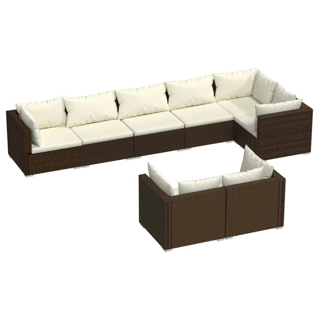 8 Piece Garden Lounge Set with Cushions Brown Poly Rattan 3102482