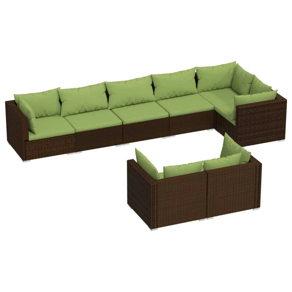 8 Piece Garden Lounge Set with Cushions Brown Poly Rattan 3102484