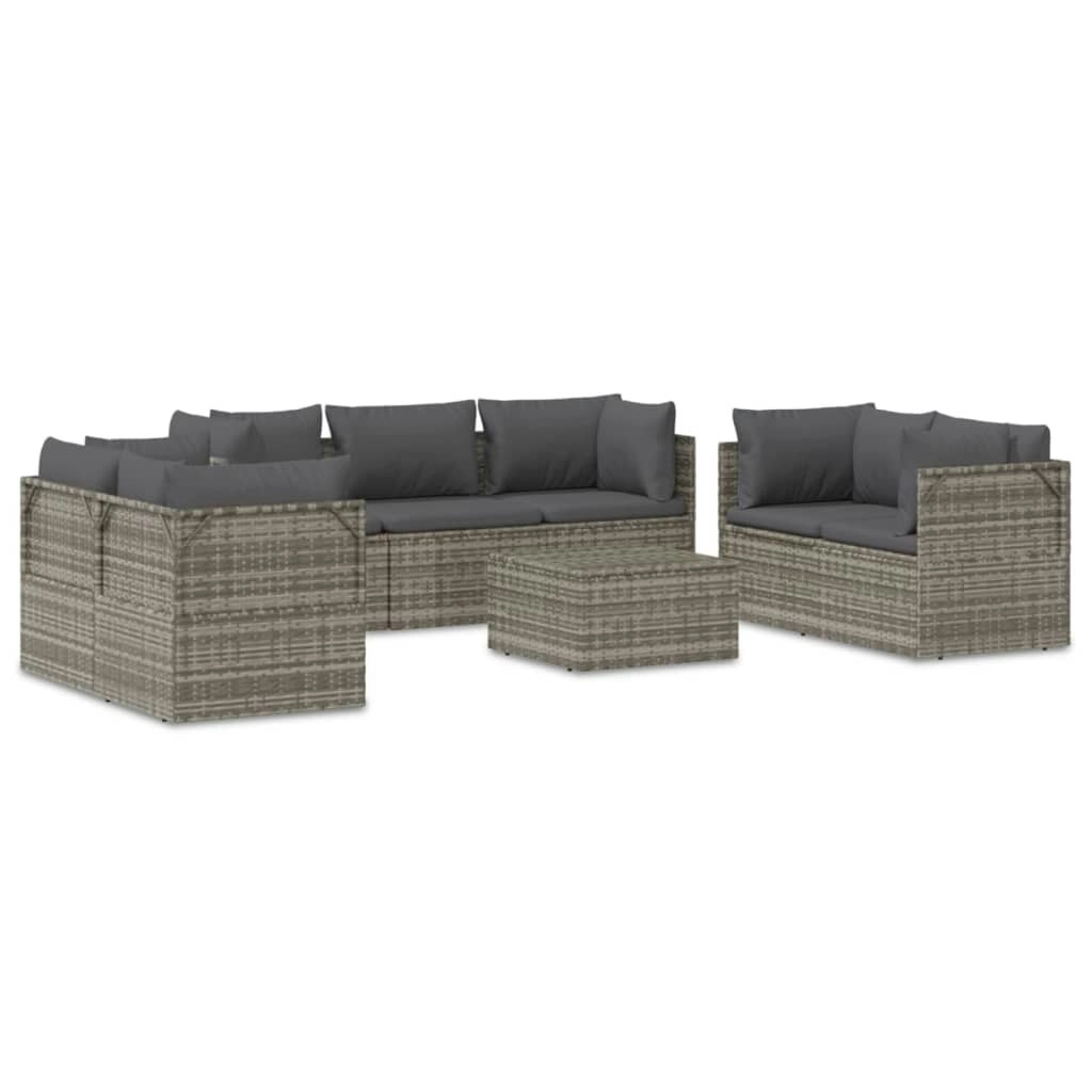 8 Piece Garden Lounge Set with Cushions Grey Poly Rattan 3157498