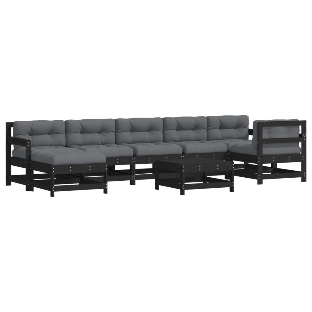 8 Piece Garden Lounge Set with Cushions Black Solid Wood 3185889