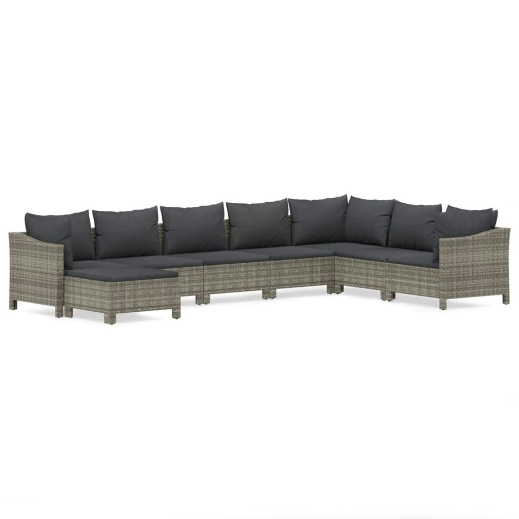 8 Piece Garden Lounge Set with Cushions Grey Poly Rattan 3187298