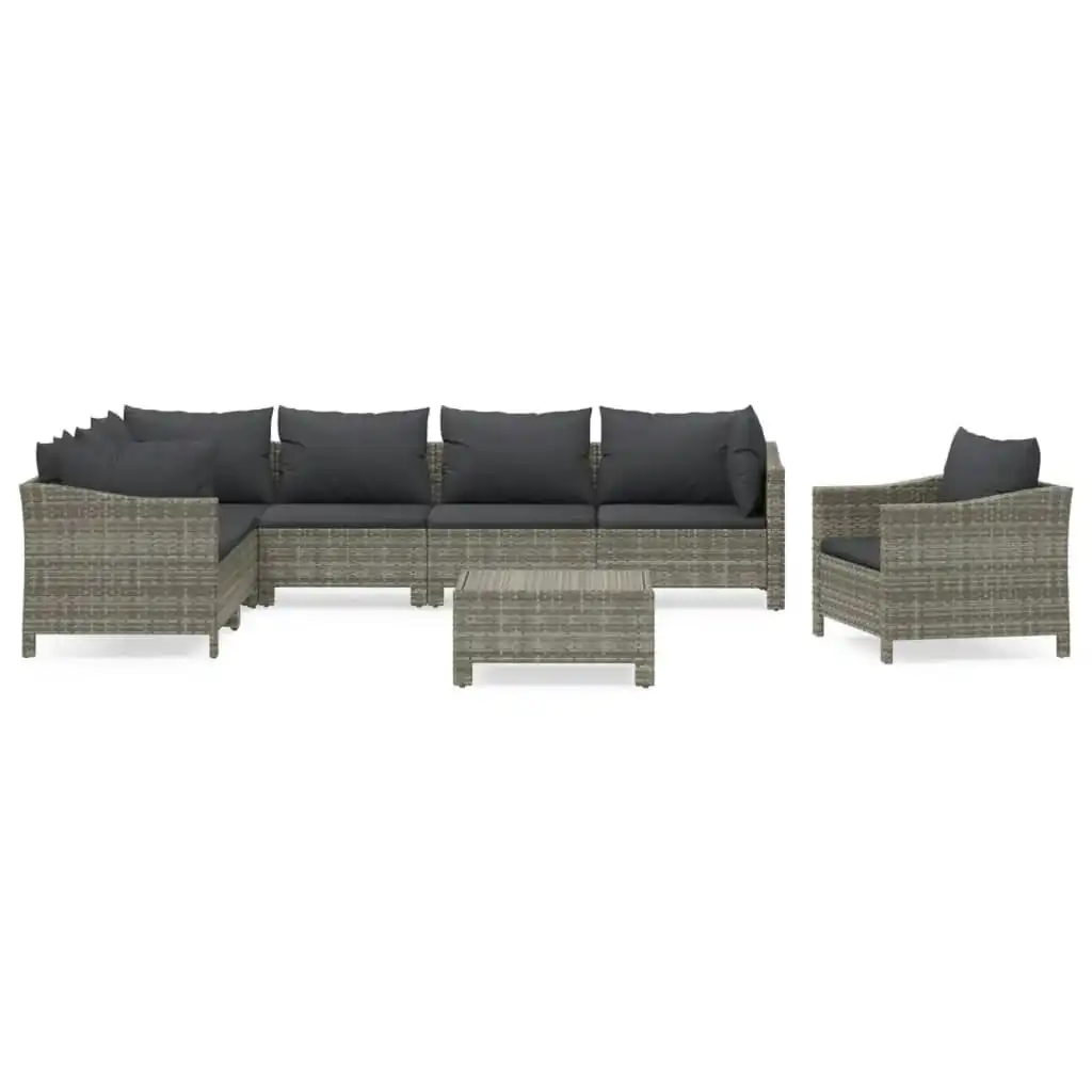 8 Piece Garden Lounge Set with Cushions Grey Poly Rattan 3187287