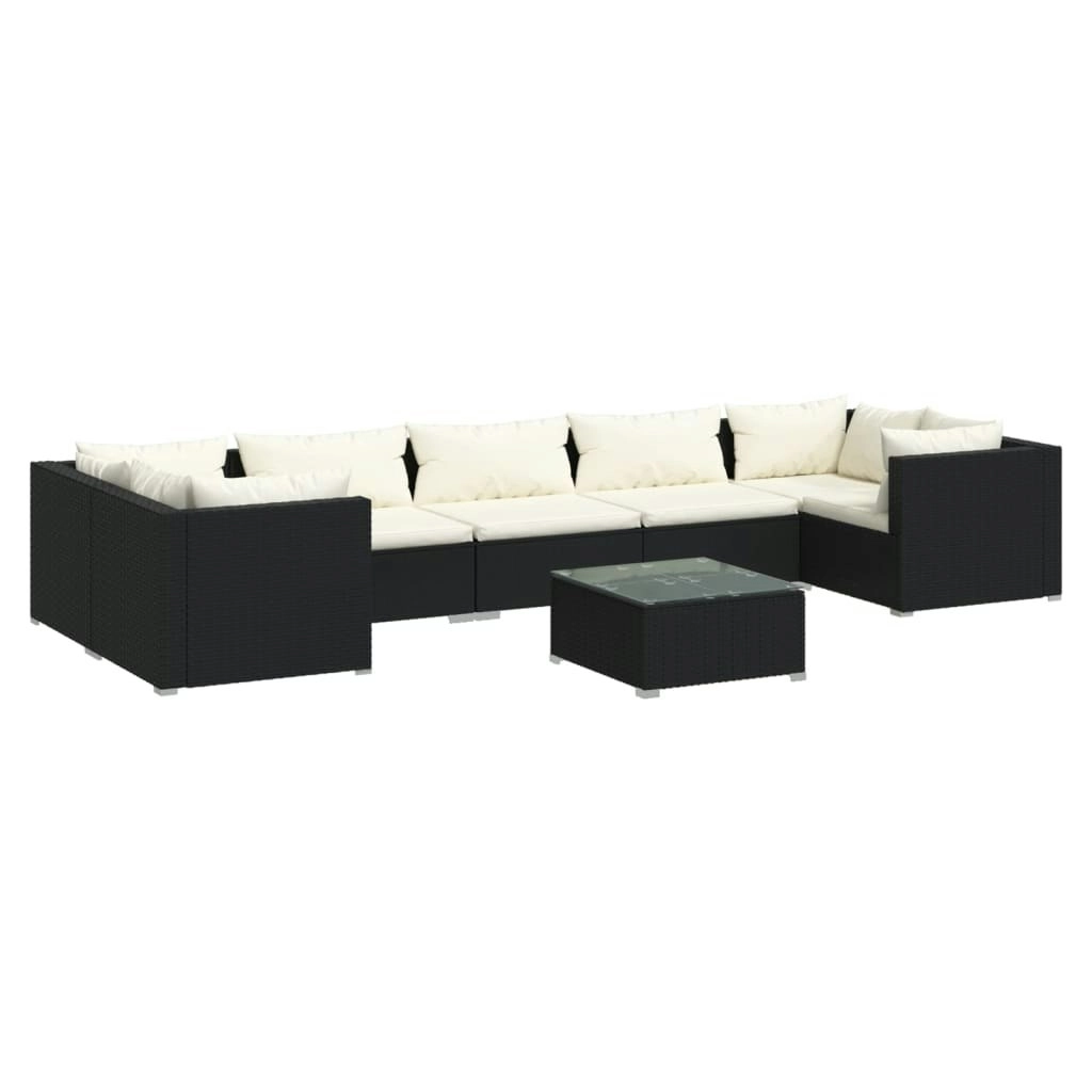 8 Piece Garden Lounge Set with Cushions Poly Rattan Black 3101959