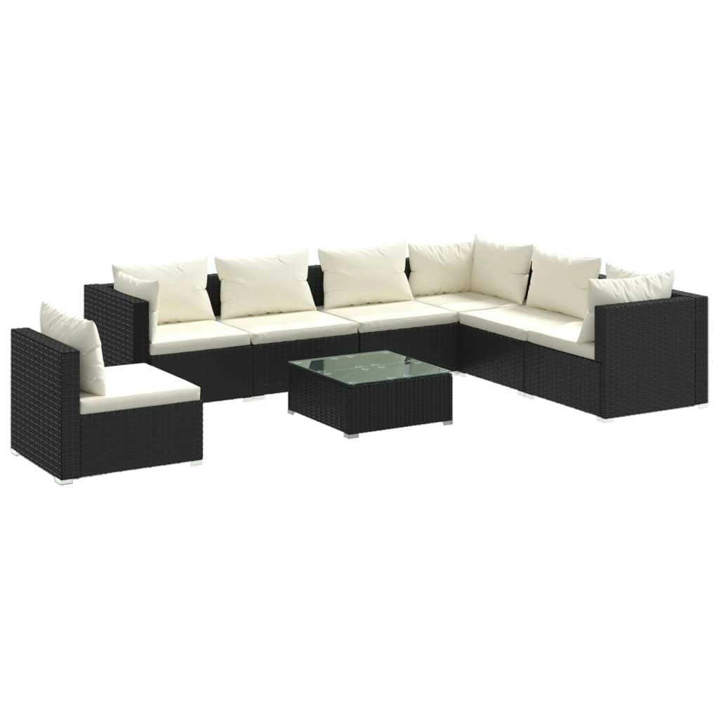 8 Piece Garden Lounge Set with Cushions Poly Rattan Black 3102359