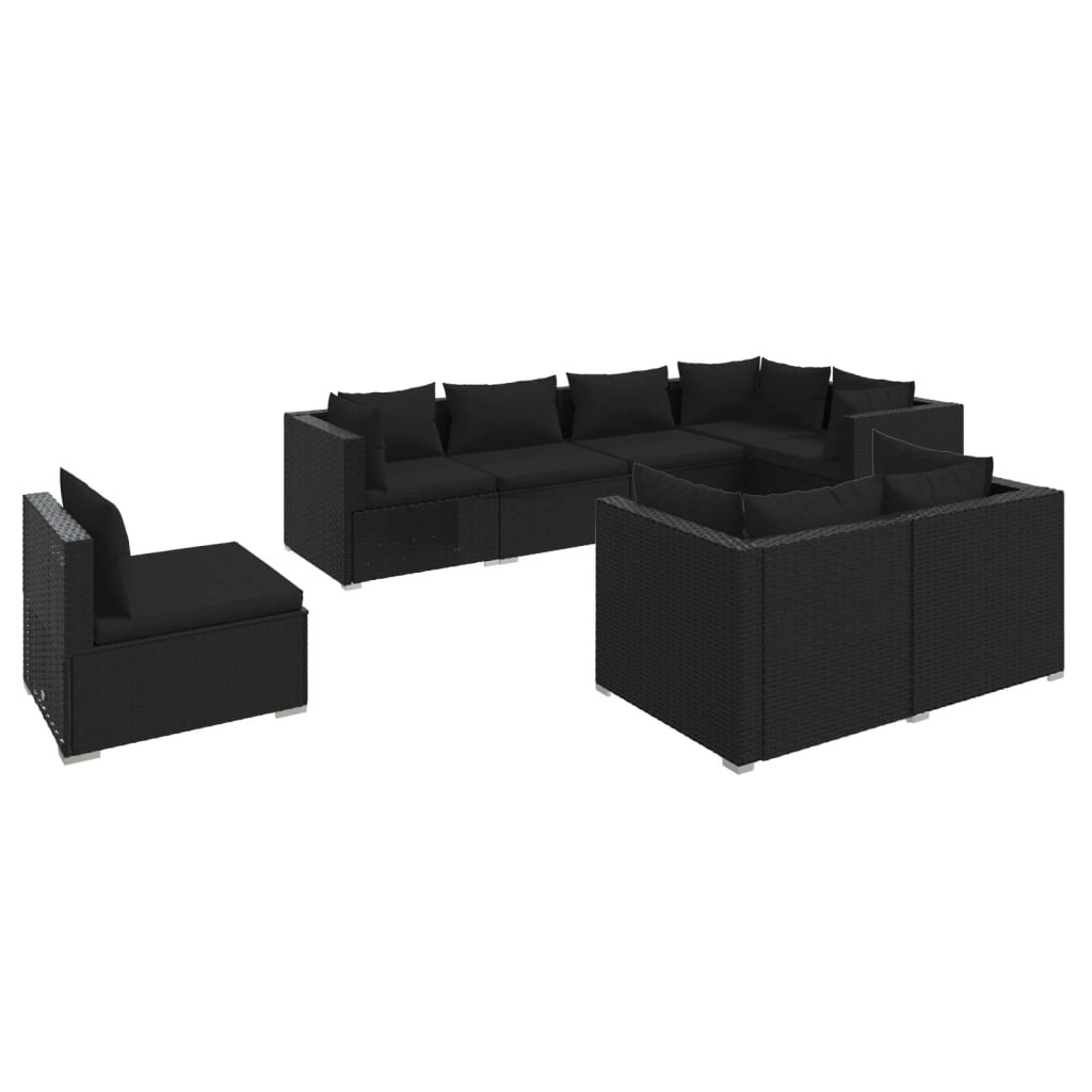 8 Piece Garden Lounge Set with Cushions Poly Rattan Black 3102608