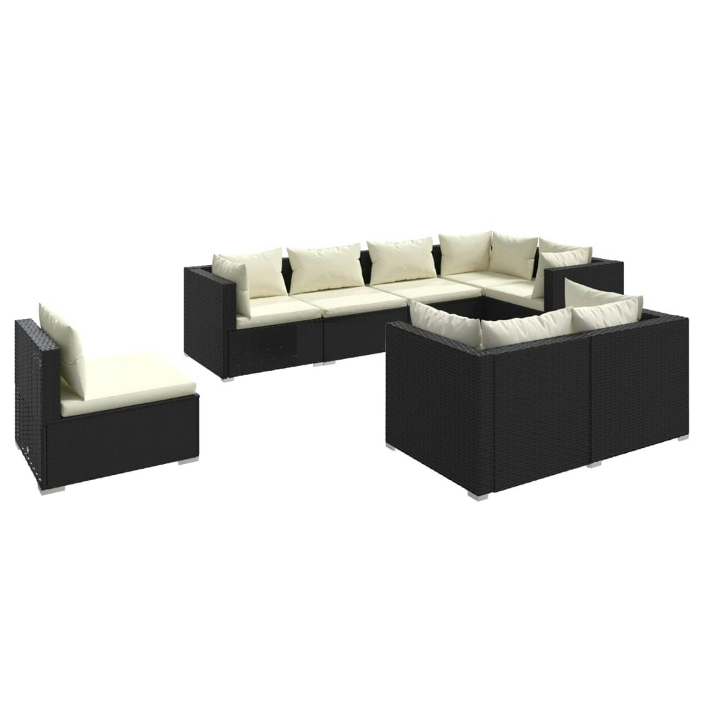 8 Piece Garden Lounge Set with Cushions Poly Rattan Black 3102607