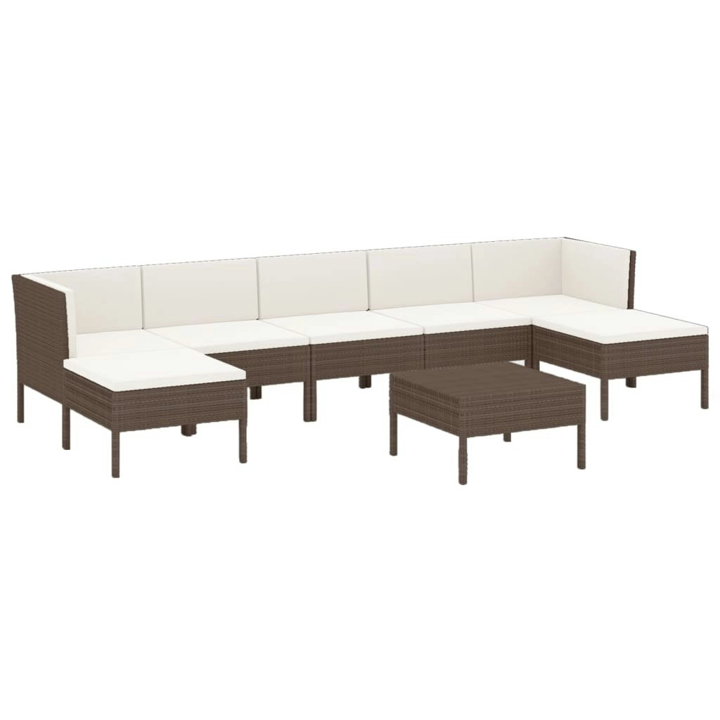 8 Piece Garden Lounge Set with Cushions Poly Rattan Brown 3094543