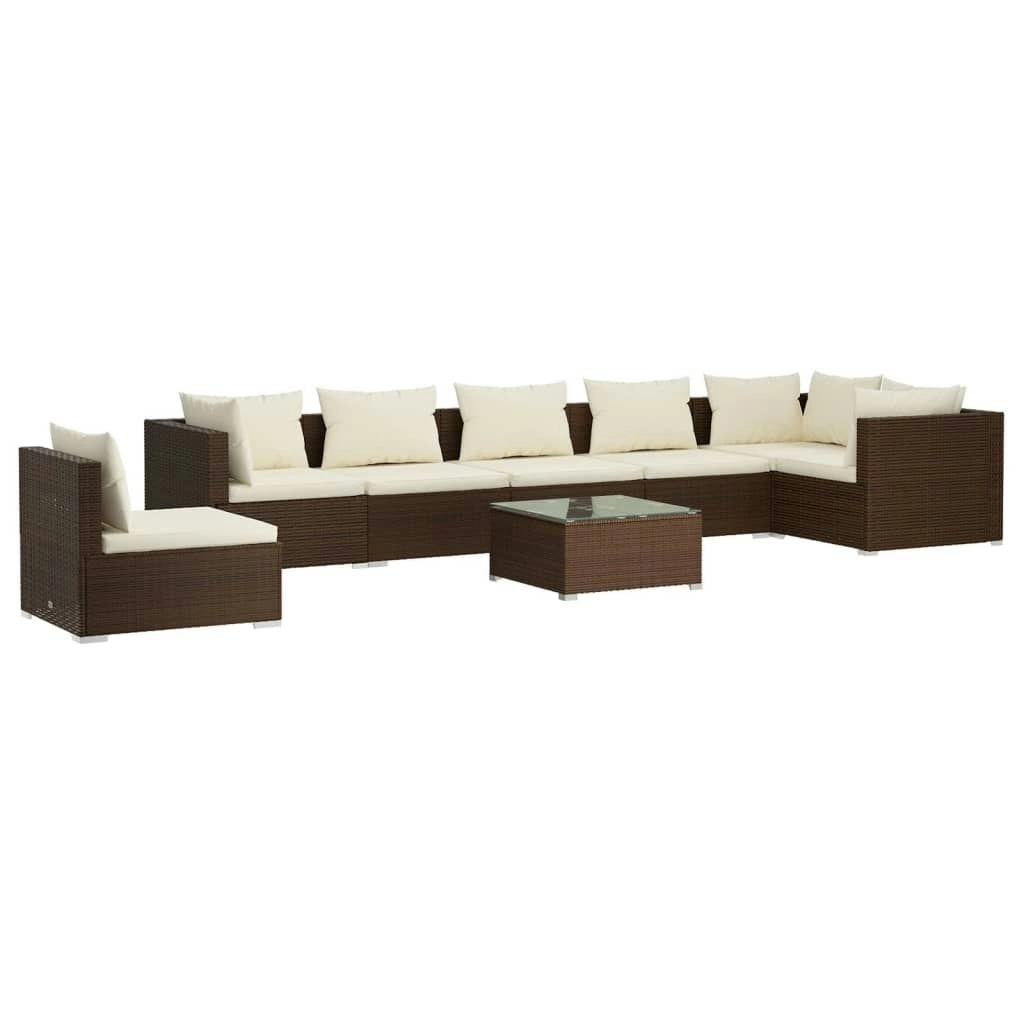 8 Piece Garden Lounge Set with Cushions Poly Rattan Brown 3102346