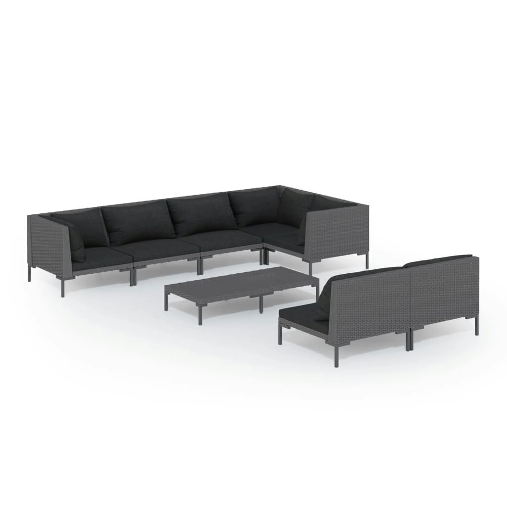 8 Piece Garden Lounge Set with Cushions Poly Rattan Dark Grey 3099861