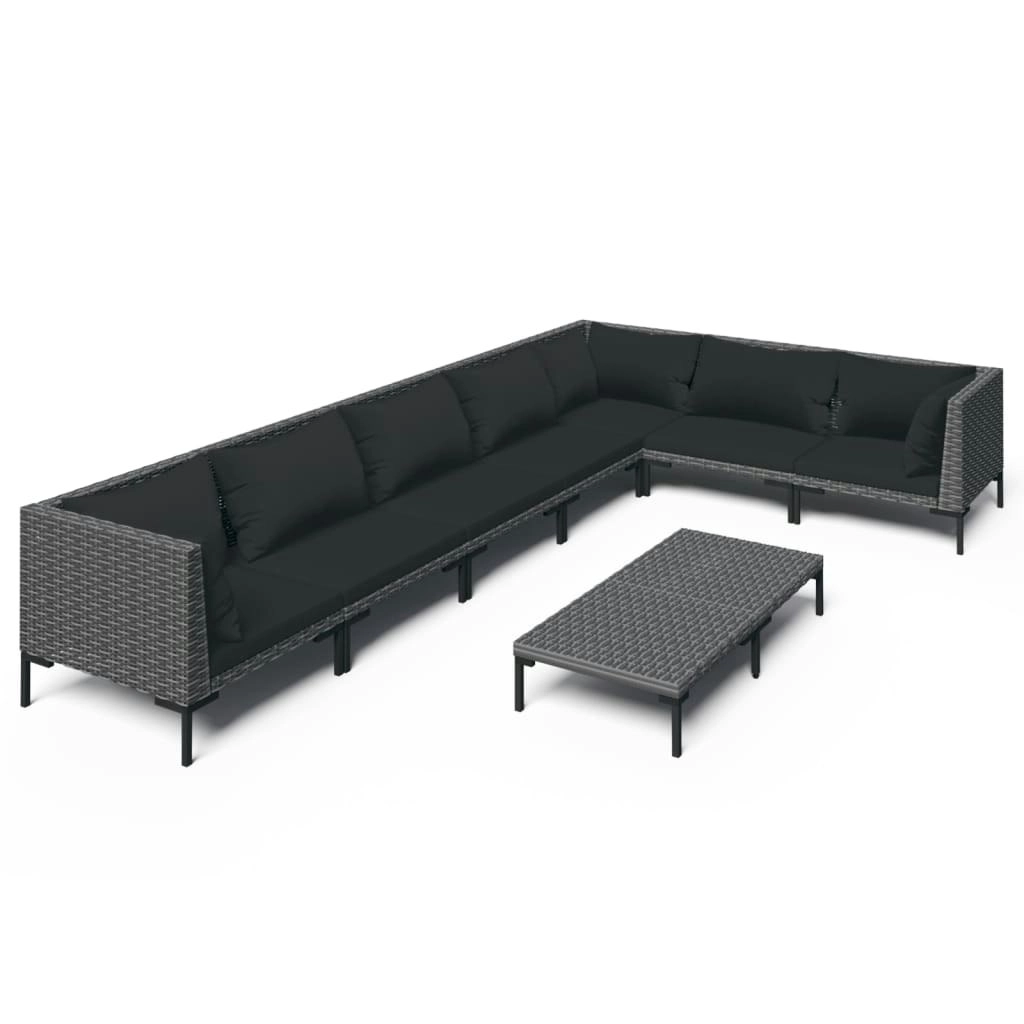 8 Piece Garden Lounge Set with Cushions Poly Rattan Dark Grey 3099845