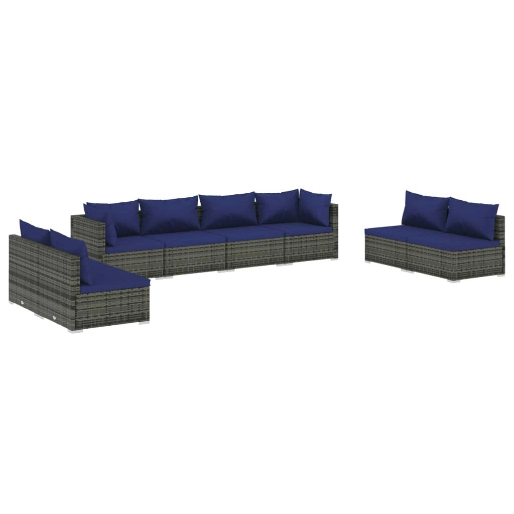 8 Piece Garden Lounge Set with Cushions Poly Rattan Grey 3102254