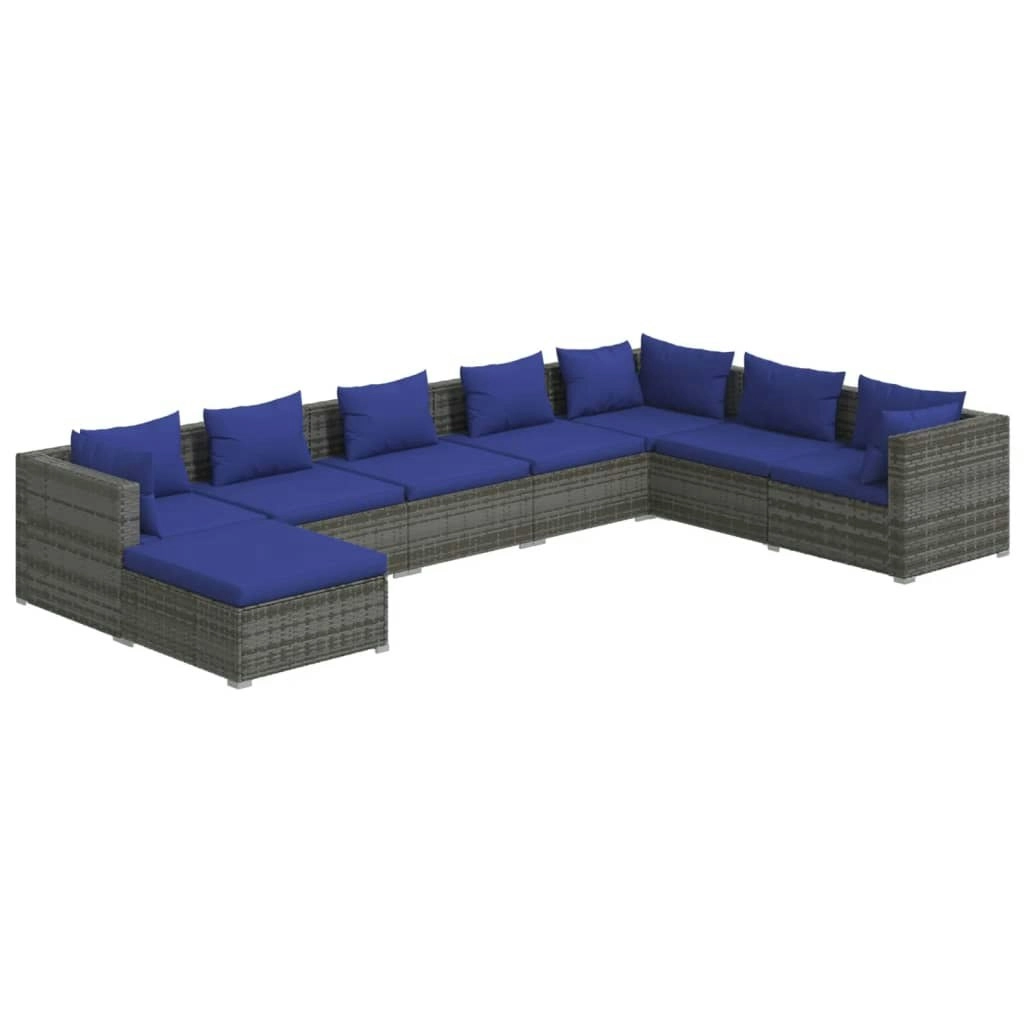 8 Piece Garden Lounge Set with Cushions Poly Rattan Grey 3101862