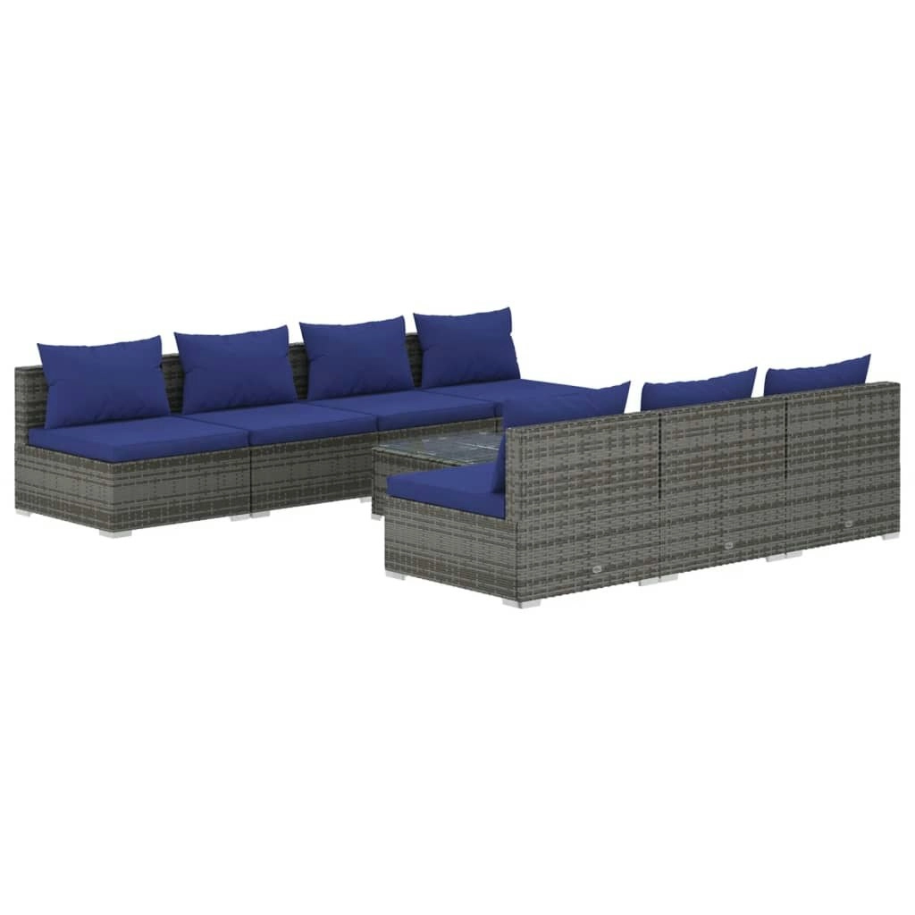 8 Piece Garden Lounge Set with Cushions Poly Rattan Grey 3101470