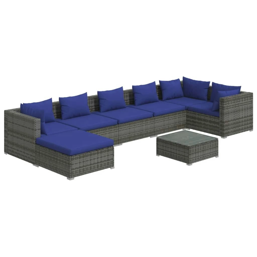 8 Piece Garden Lounge Set with Cushions Poly Rattan Grey 3101846