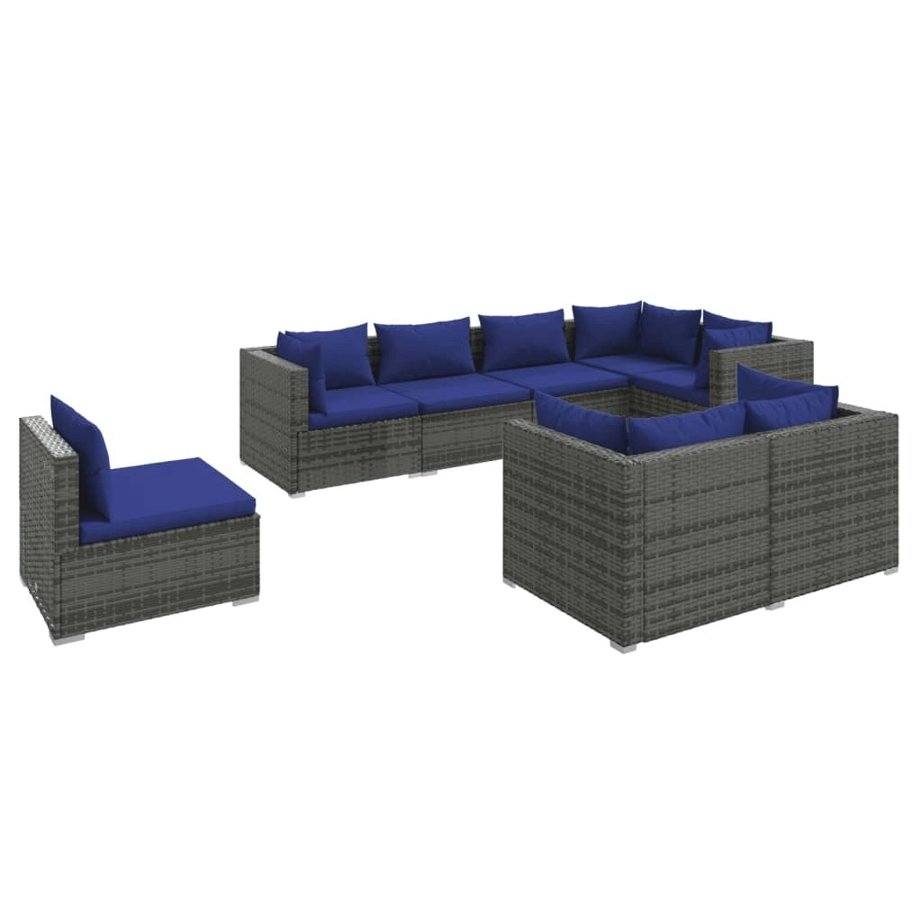 8 Piece Garden Lounge Set with Cushions Poly Rattan Grey 3102614