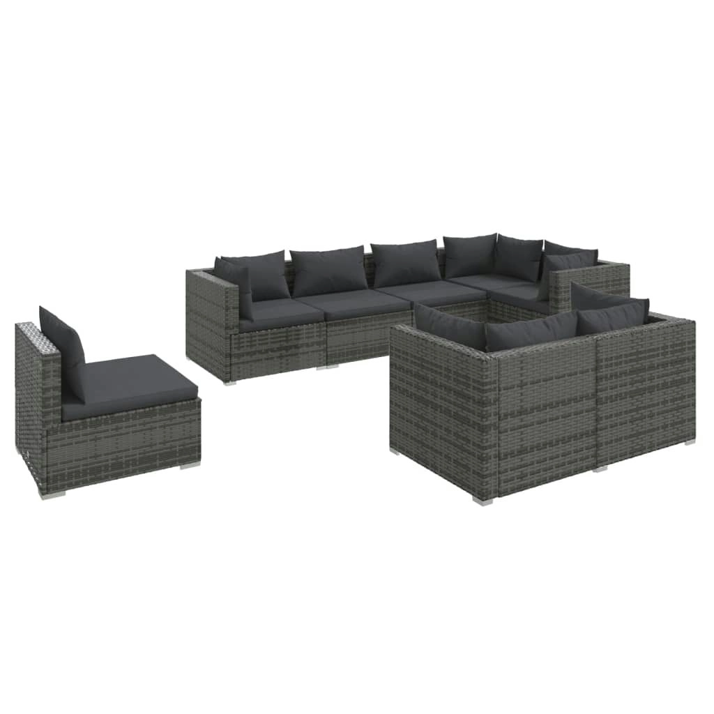 8 Piece Garden Lounge Set with Cushions Poly Rattan Grey 3102613