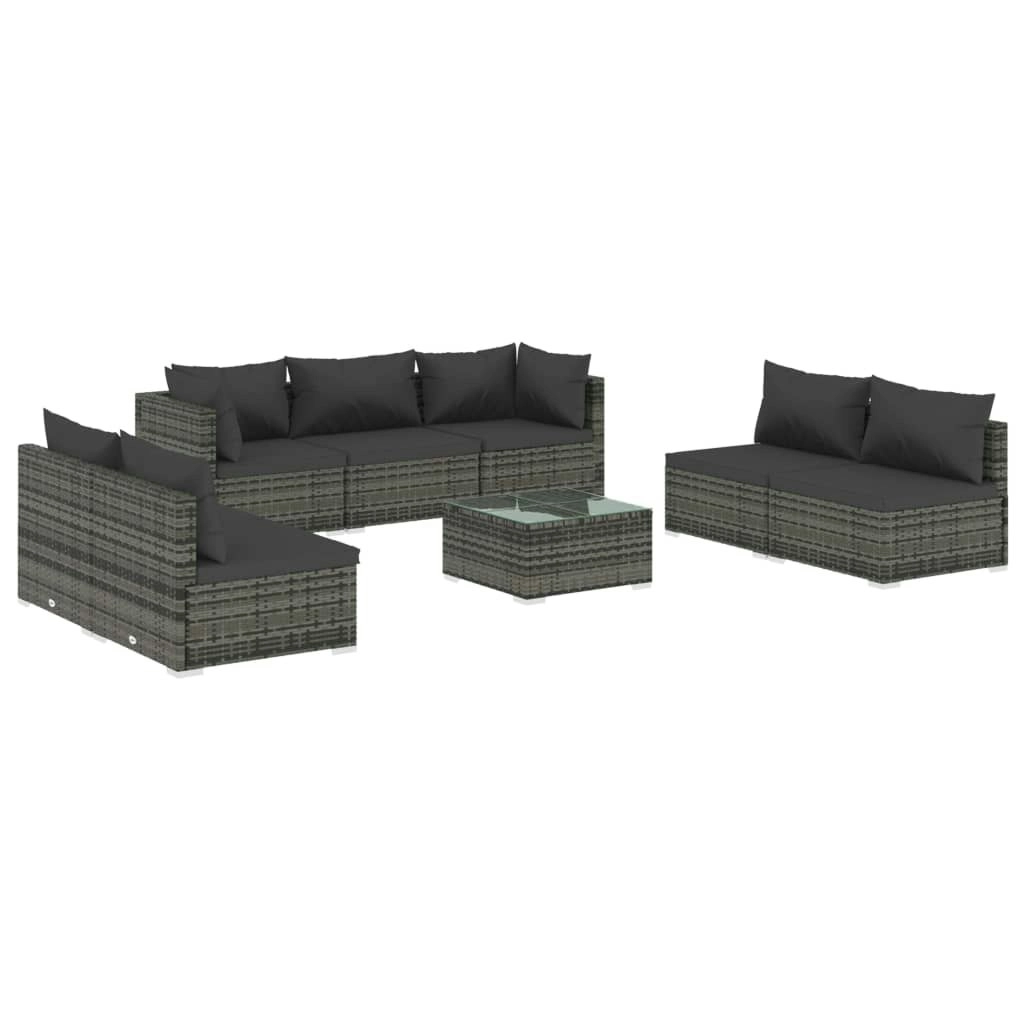 8 Piece Garden Lounge Set with Cushions Poly Rattan Grey 3102245