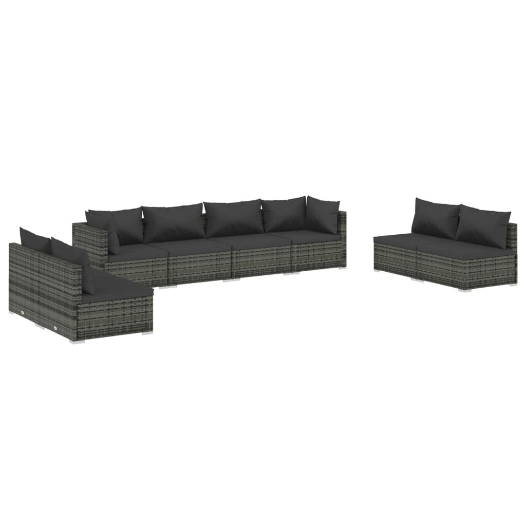 8 Piece Garden Lounge Set with Cushions Poly Rattan Grey 3102253