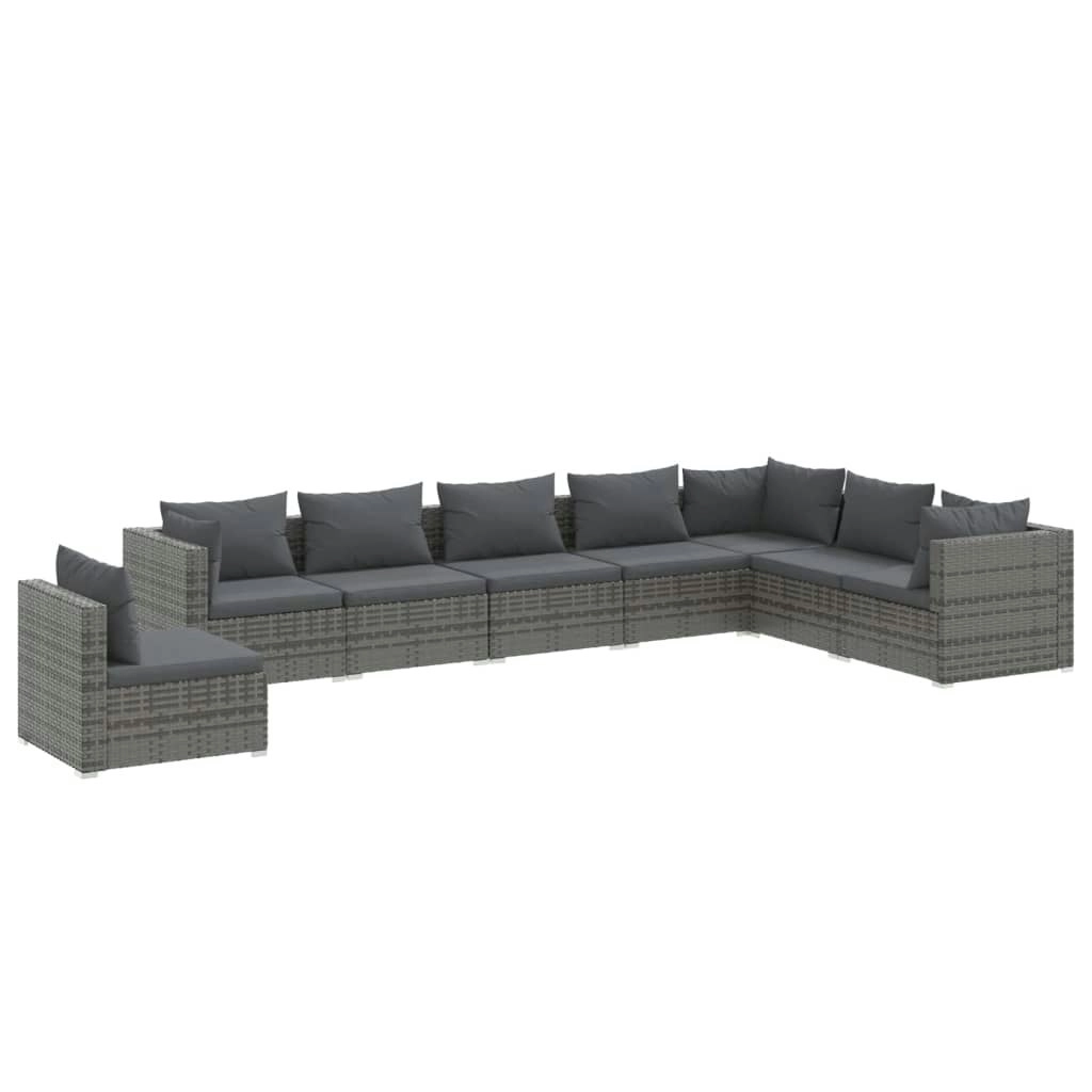 8 Piece Garden Lounge Set with Cushions Poly Rattan Grey 3102373