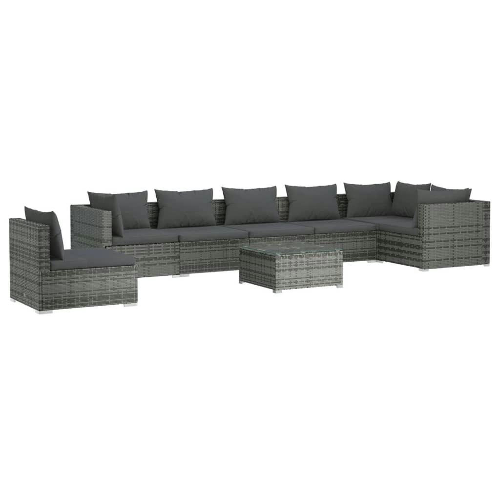 8 Piece Garden Lounge Set with Cushions Poly Rattan Grey 3102349