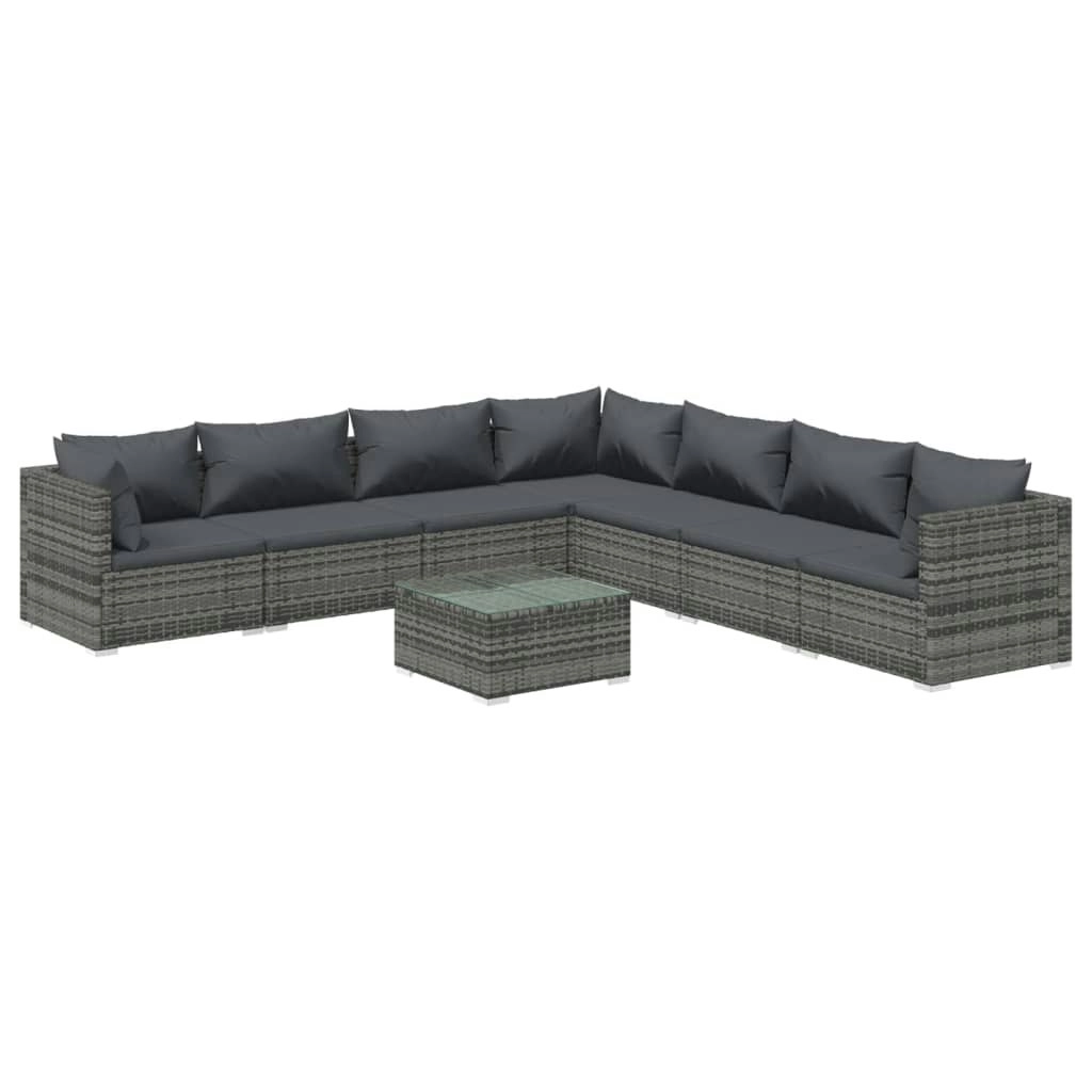 8 Piece Garden Lounge Set with Cushions Poly Rattan Grey 3101765