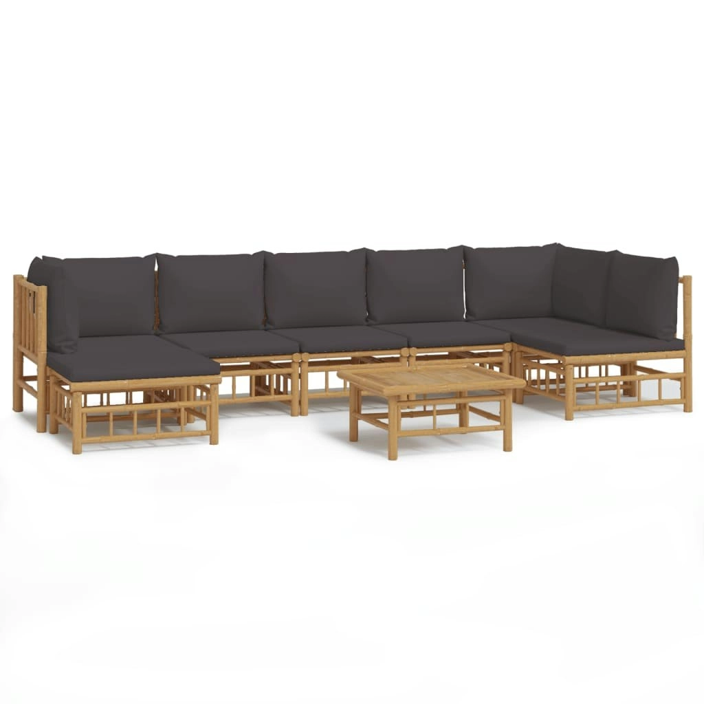 8 Piece Garden Lounge Set with Dark Grey Cushions  Bamboo 3155238