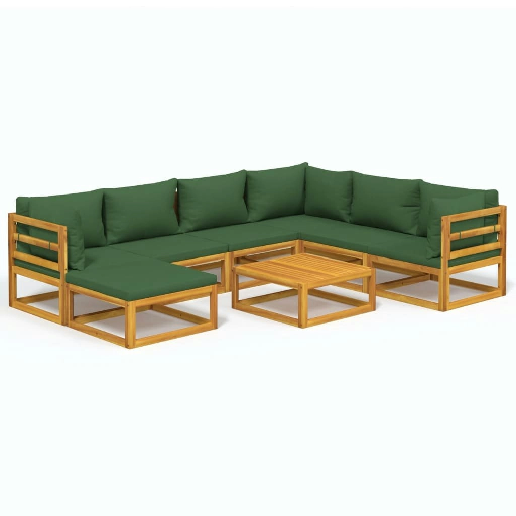 8 Piece Garden Lounge Set with Green Cushions Solid Wood 3155322