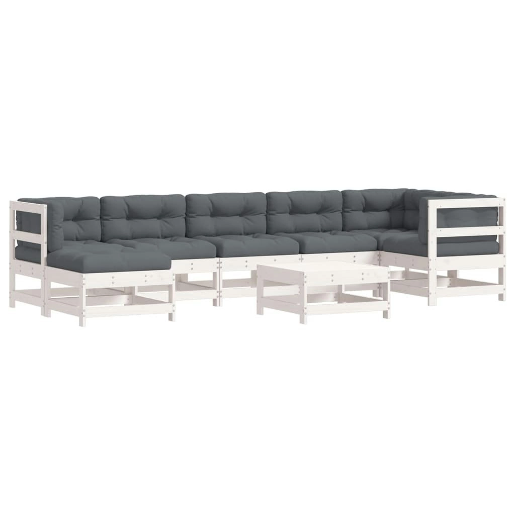 8 Piece Garden Lounge Set with Cushions White Solid Wood 3185872