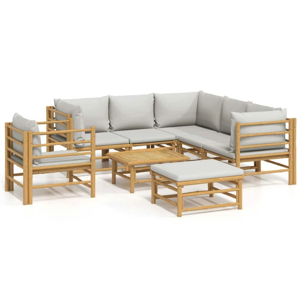 8 Piece Garden Lounge Set with Light Grey Cushions Bamboo 3155094