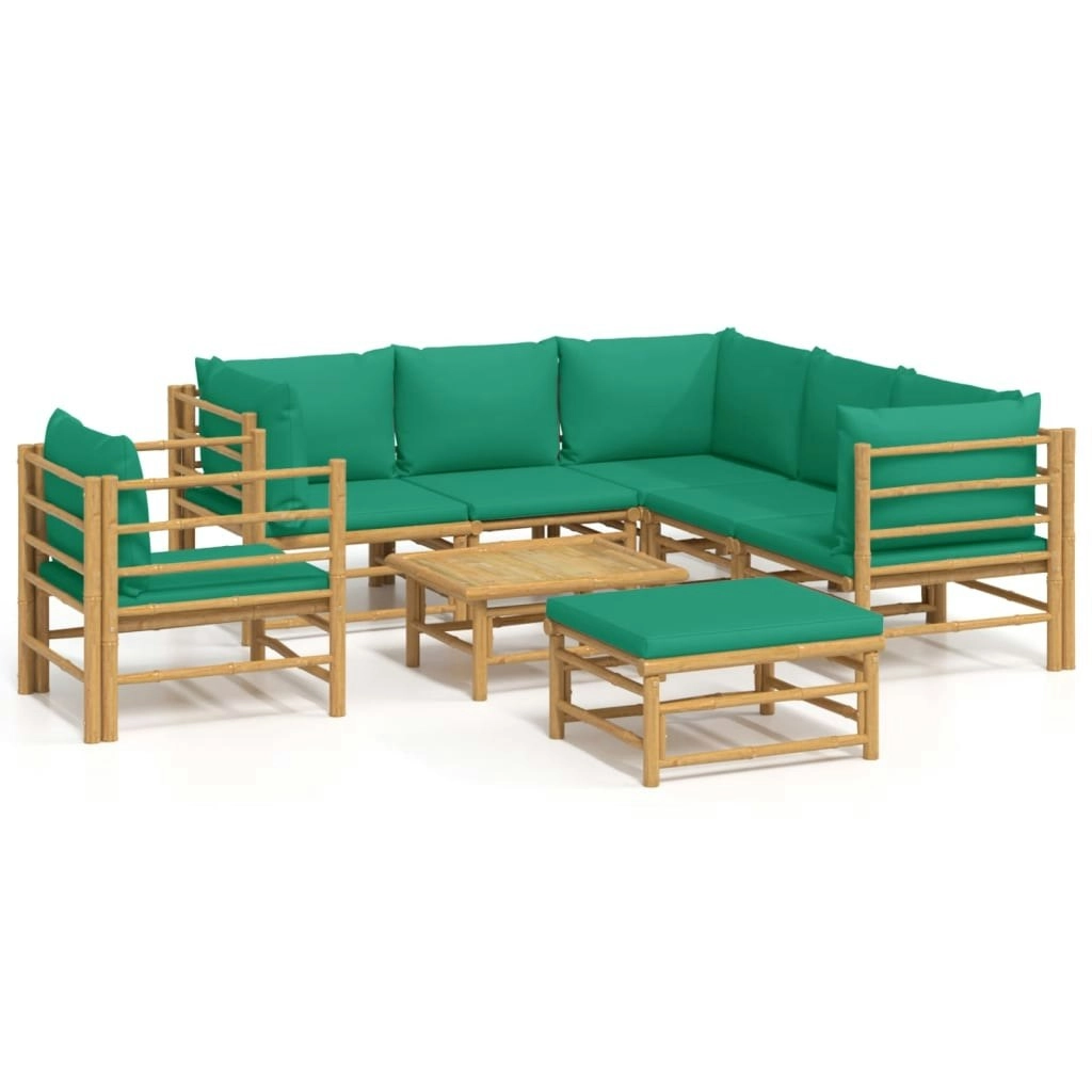 8 Piece Garden Lounge Set with Green Cushions  Bamboo 3155158