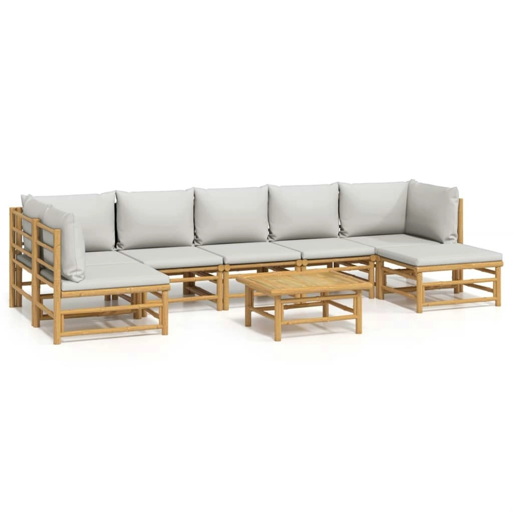 8 Piece Garden Lounge Set with Light Grey Cushions Bamboo 3155110