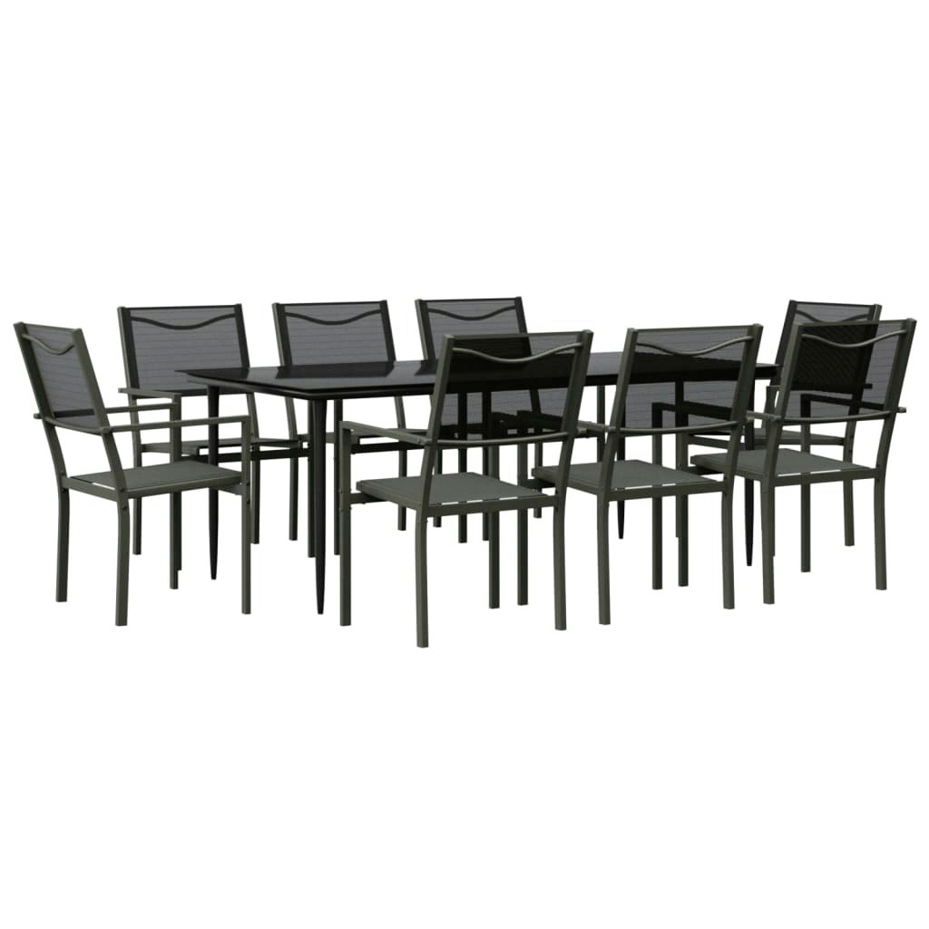 9 Piece Garden Dining Set Black Steel and Textilene 3200725