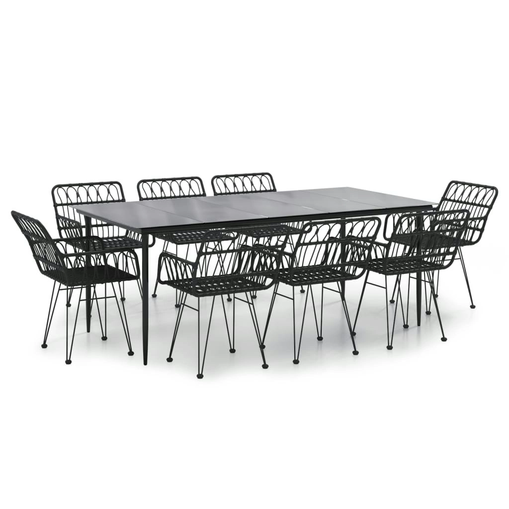 9 Piece Garden Dining Set Black Poly Rattan 3157858