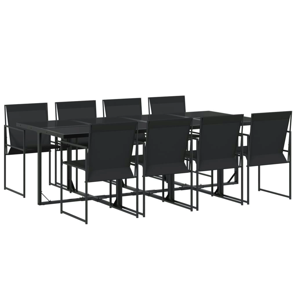 9 Piece Garden Dining Set Black Textilene 3295120