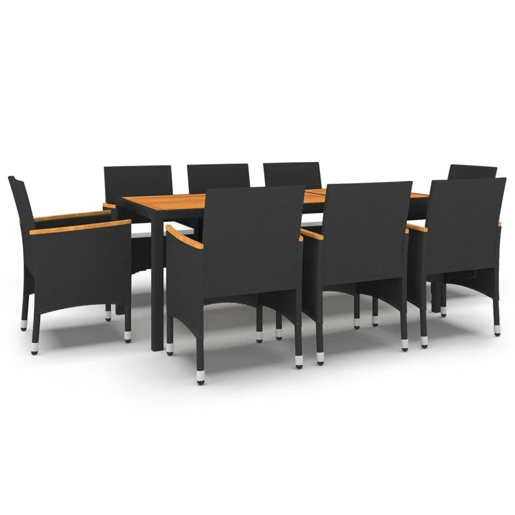 9 Piece Garden Dining Set Poly Rattan Black 3058456