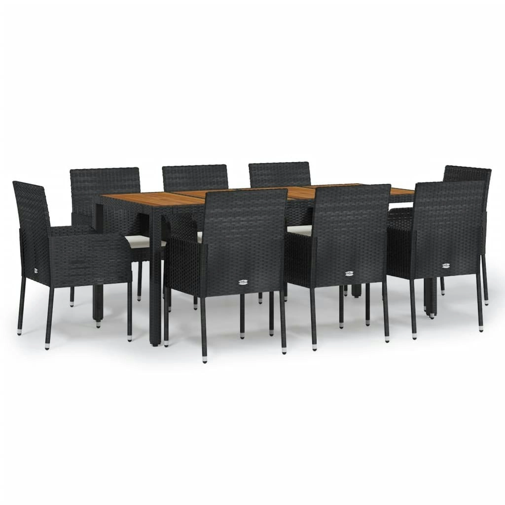 9 Piece Garden Dining Set with Cushions Black Poly Rattan 3185016