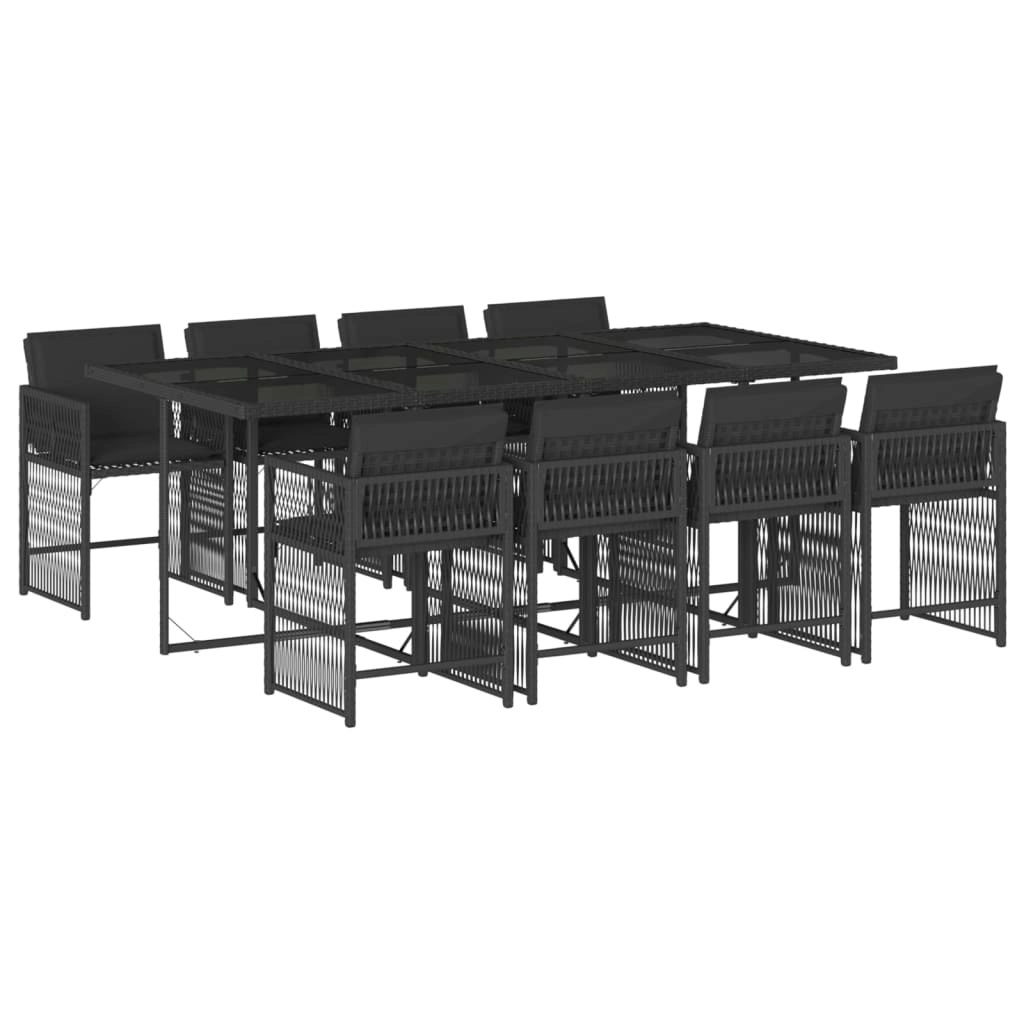 9 Piece Garden Dining Set with Cushions Black Poly Rattan 3211639