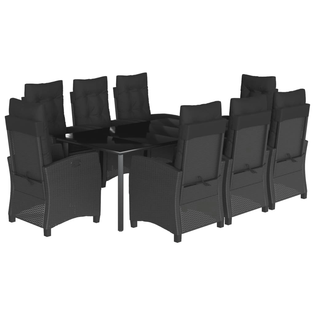 9 Piece Garden Dining Set with Cushions Black Poly Rattan 3212760