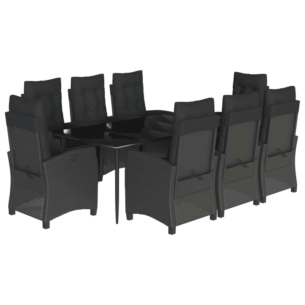 9 Piece Garden Dining Set with Cushions Black Poly Rattan 3212750