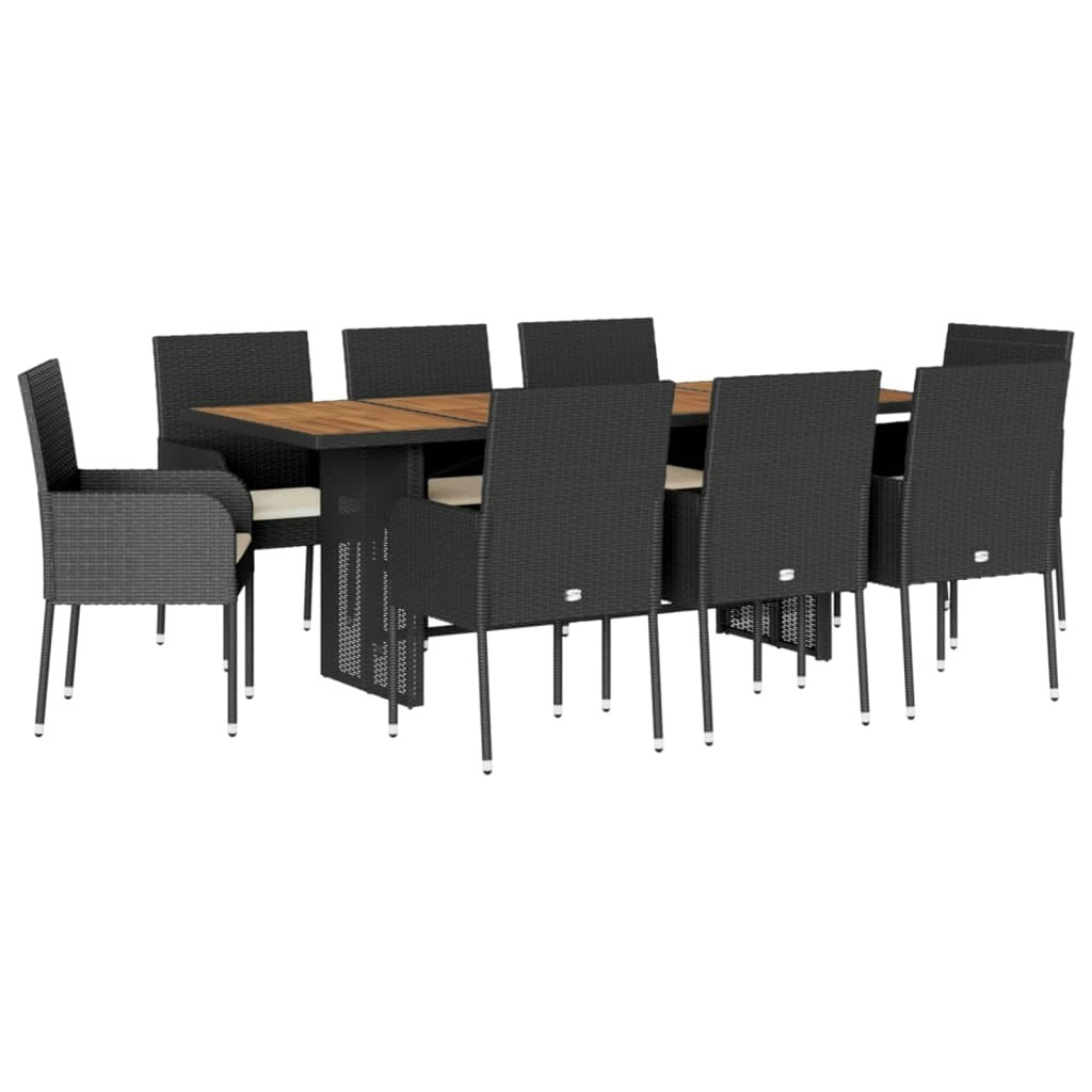 9 Piece Garden Dining Set with Cushions Black Poly Rattan 3213511