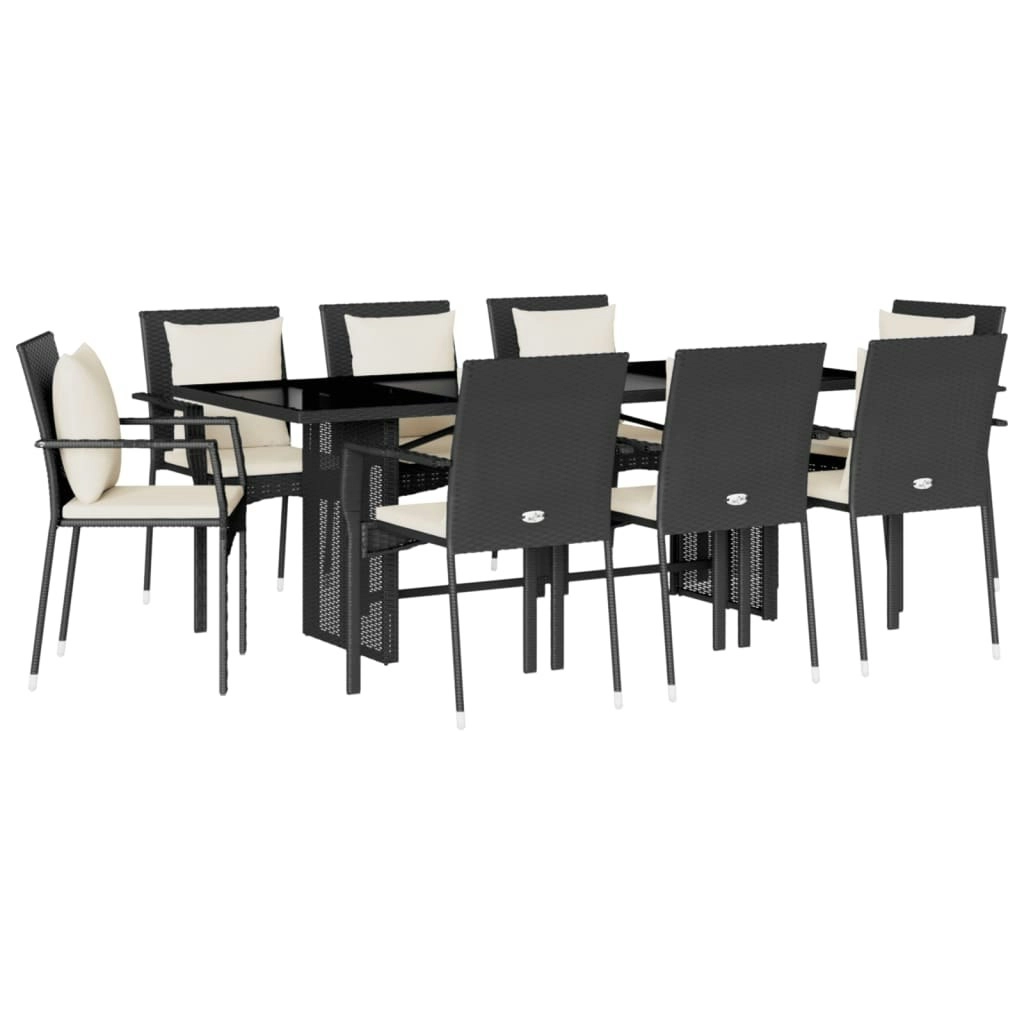 9 Piece Garden Dining Set with Cushions Black Poly Rattan 3213491